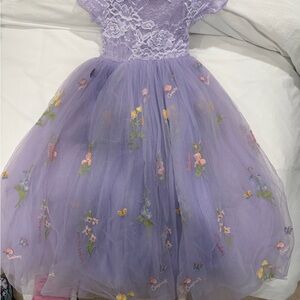 Lavender Floral Lace Tulle Dress for Kids